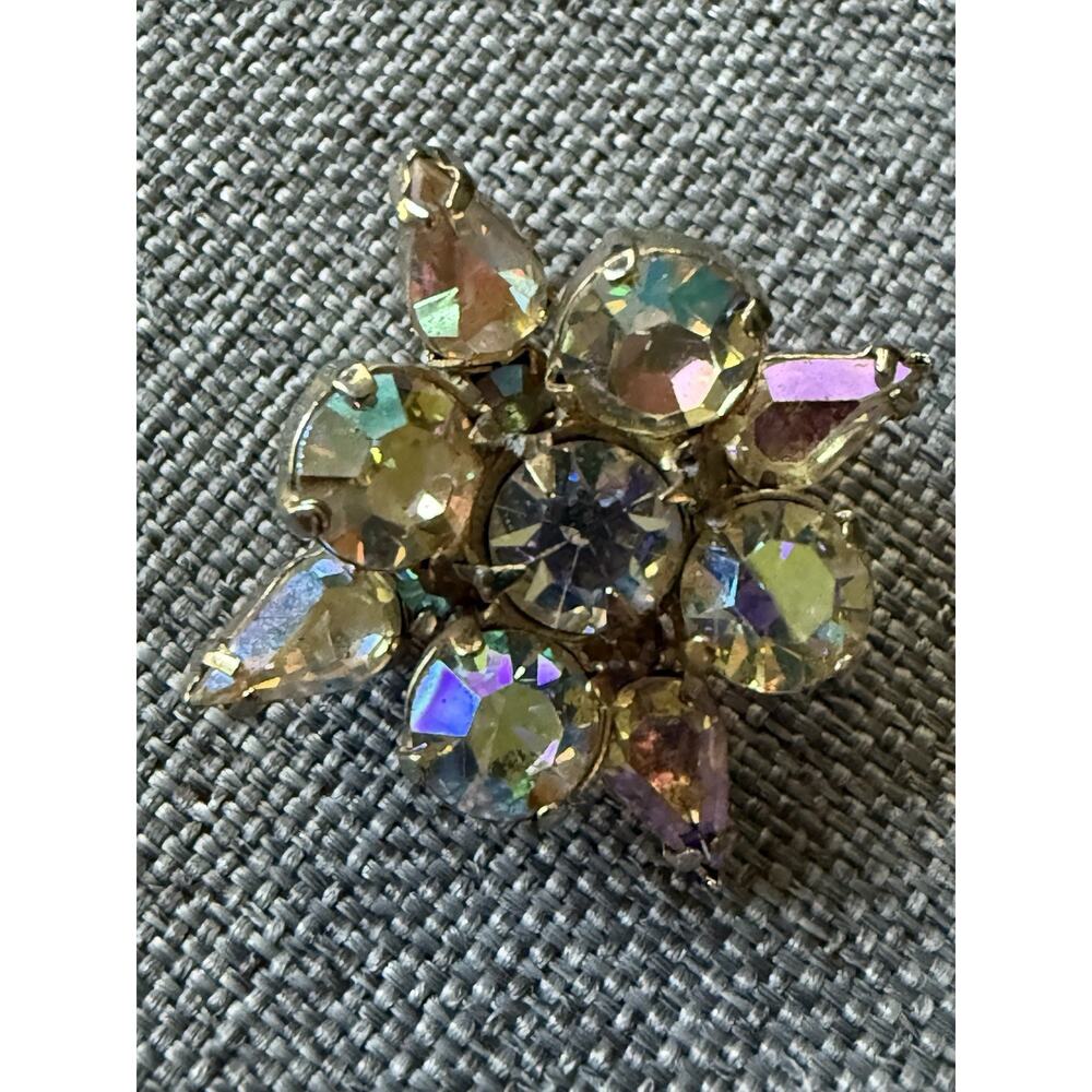 Vintage AB Austrian Crystal Scatter Scarf Lapel Pin Aurora Borealis Cocktail